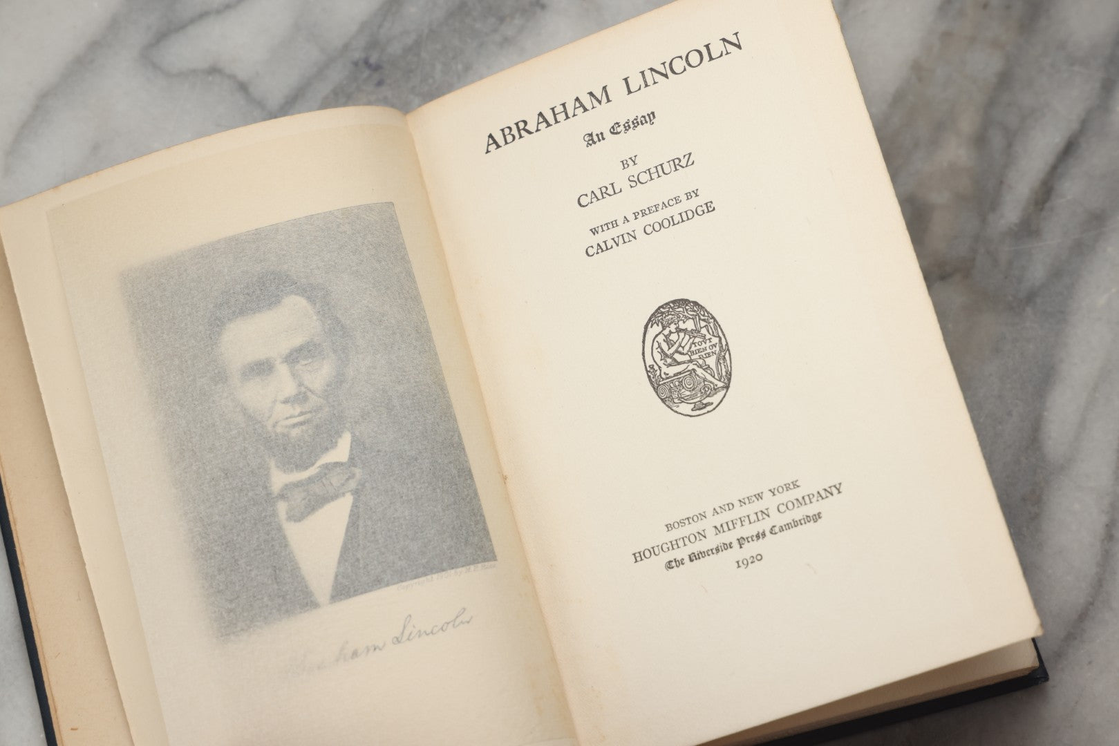 Lot 299 - "Abraham Lincoln, An Essay" Antique Biography Book By Carl Schurz, With Preface By Calvin Coolidge, Published By Houghton Mifflin Company, Boston And New York, 1920