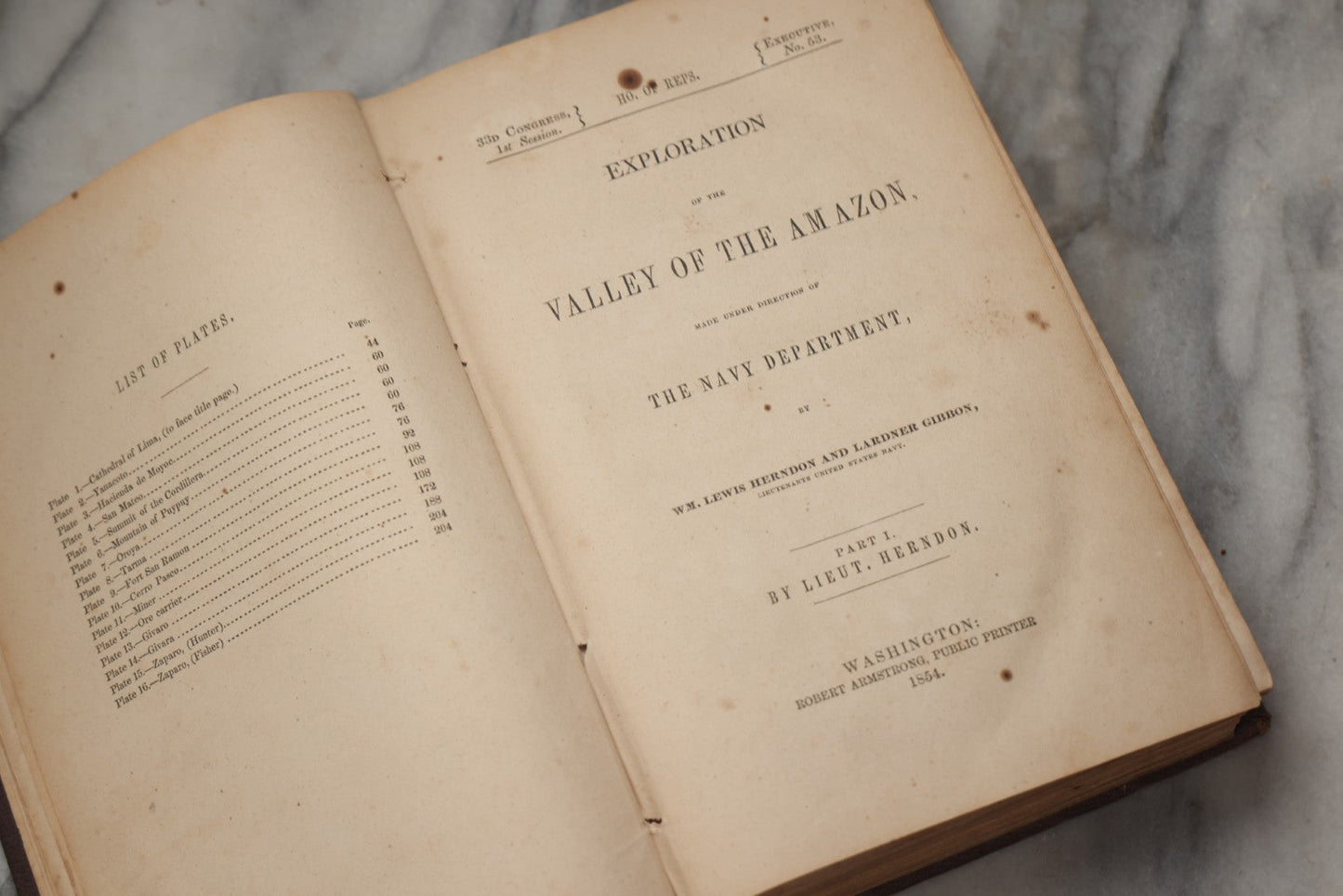 Lot 302 - "Exploration Of The Valley Of The Amazon" Antique U.S. Government Report By Wm. Lewis Herndon And Lardner Gibbon, Published By Robert Armstrong, Public Printer, Washington, 1854