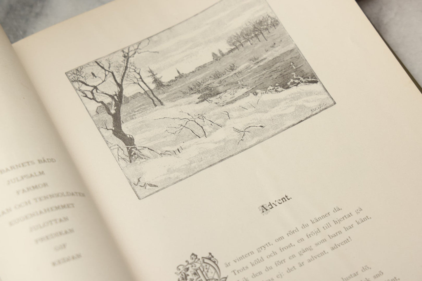 Lot 322 - "Vid Juletid" Antique Swedish Illustrated Christmas Poetry Book By C. D. Af Wirsén, Illustrated By Jenny Nyström, Published By The Engberg-Holmberg Publishing Co., Chicago, Undated, With Gilt And Silver Cover Designs Featuring Three Wise Men