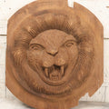 Lot 009 - Antique Carved Wooden Lion Relief Plaque Furntiure Remnant With Circular Border And Prominent Fangs