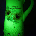 Lot 010 - Antique Uranium Glass Pattern Glass Pitcher With Painted Roses And Gold Accents, "Souvenir Of Coney Island," New York City, Circa Early 20th Century, Note Large Crack, 8-3/8" H