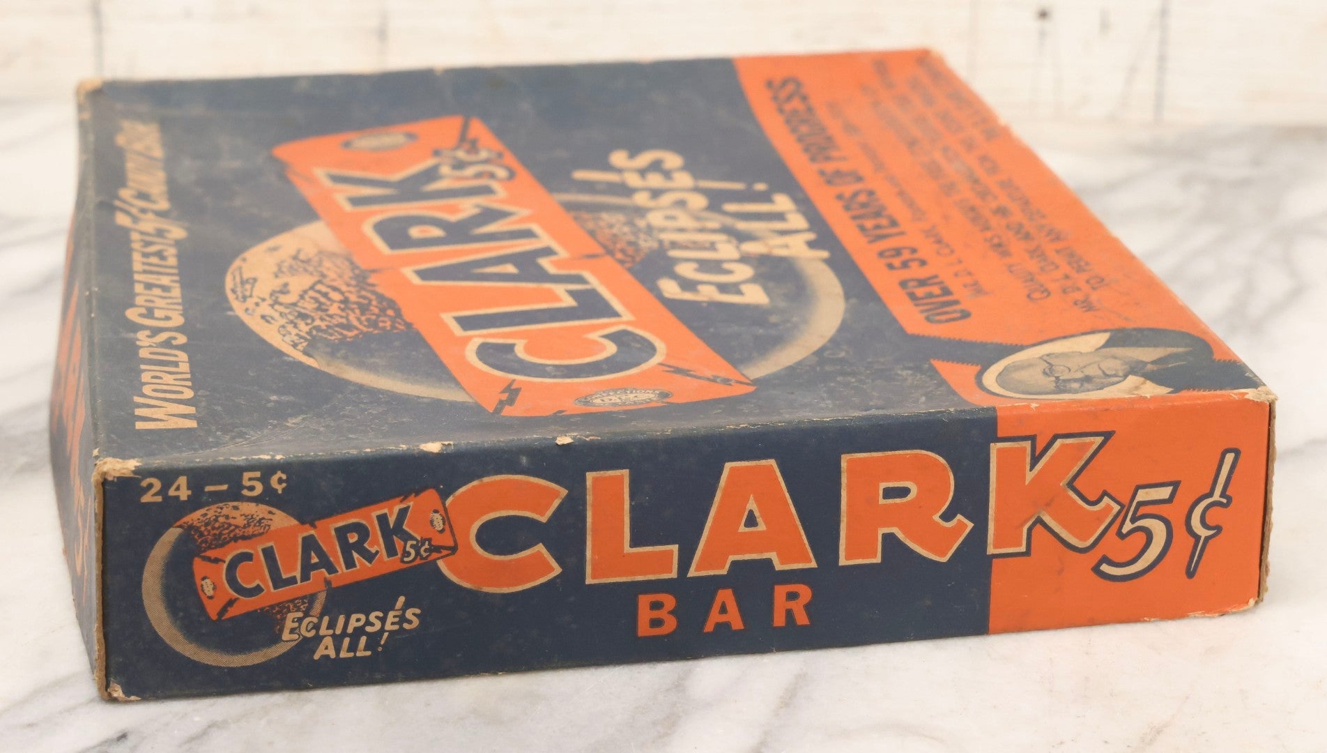 Lot 088 - Vintage Clark's 5¢ Candy Bar Advertising Box "World's Greatest 5¢ Candy Bar" By The D. L. Clark Co., Pittsburgh, Pennsylvania