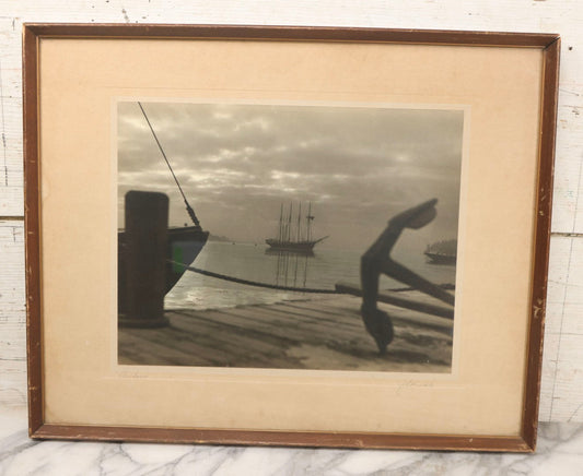 Lot 113 - Vintage Maritime Photograph "Anchored" By John E. Knickle, Lunenburg, Nova Scotia, Depicting Ship In Harbor With Anchor And Dock, 20-3/4" x 16-3/4"