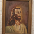 Lot 122 - Vintage Naive Painting On Canvas Of Jesus With Large Eyes And Gaunt Face, Signed D. McDonald, In Frame Without Glass, 12" x 16-1/4"