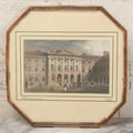 Lot 125 - Vintage Hand Colored Engraving Of London 1828 Guy's Hospital And Statue Of Sir Thomas Guy, Framed, 8-1/4" x 8-1/4"