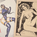 Lot 138 - Pair Of Vintage Erotic Pin Up Illustrations Including "Unseen Starlight" By Steve Woron And Original Superhero Pinup Drawing Signed D.A.R.