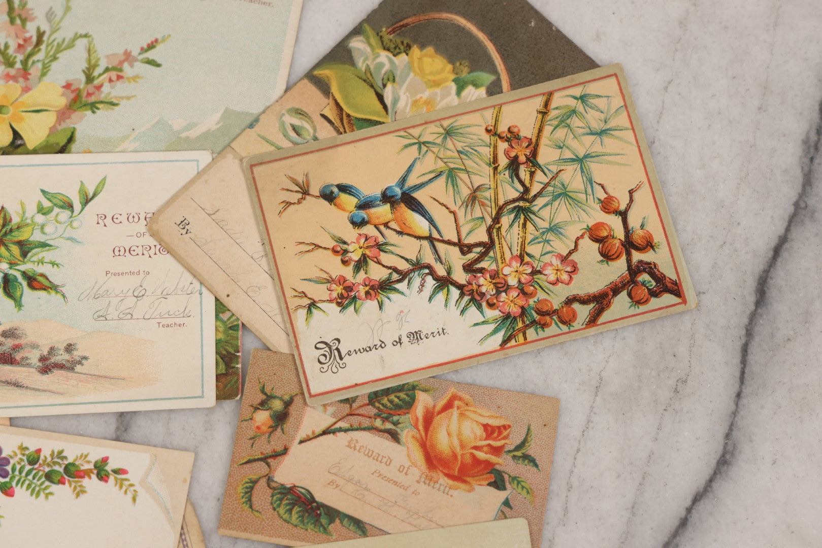 Lot 142 - Grouping Of 45+ Antique Rewards Of Merit With Chromolithograph Designs And Handwritten Inscriptions