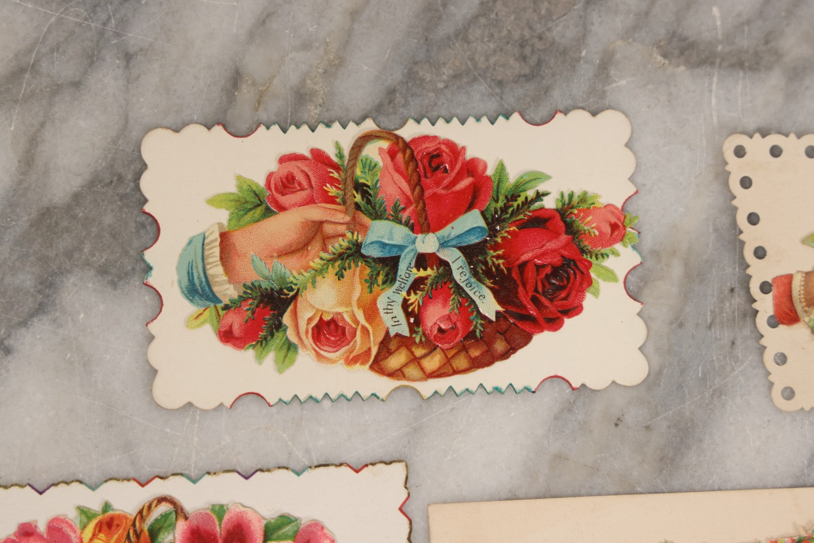 Lot 143 - Grouping Of 14 Antique Die Cut Chromolithograph Calling Cards With Hand, Bird, And Floral Motifs