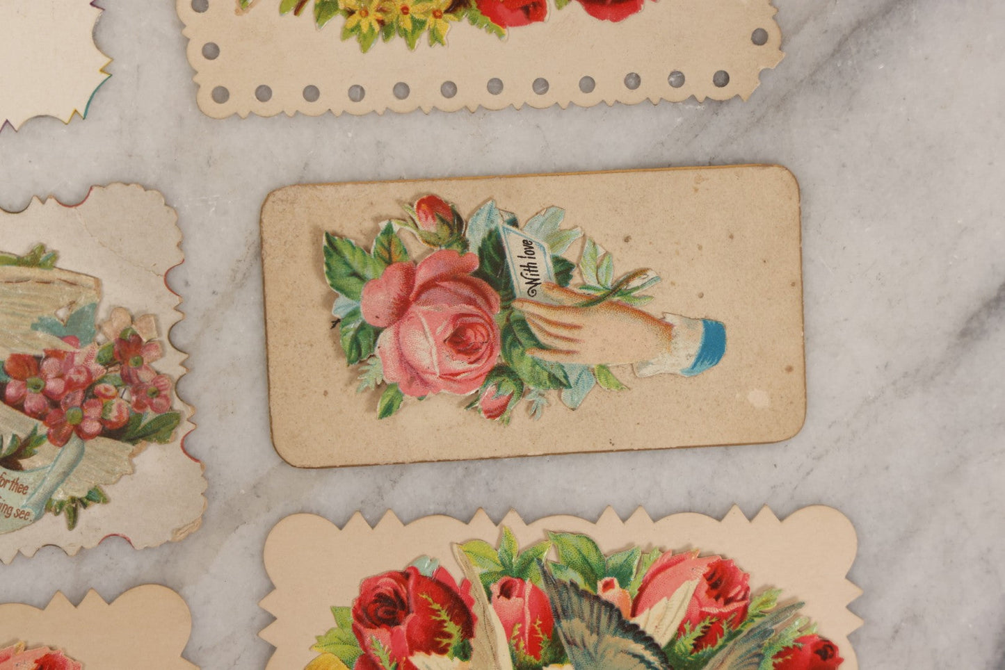Lot 143 - Grouping Of 14 Antique Die Cut Chromolithograph Calling Cards With Hand, Bird, And Floral Motifs