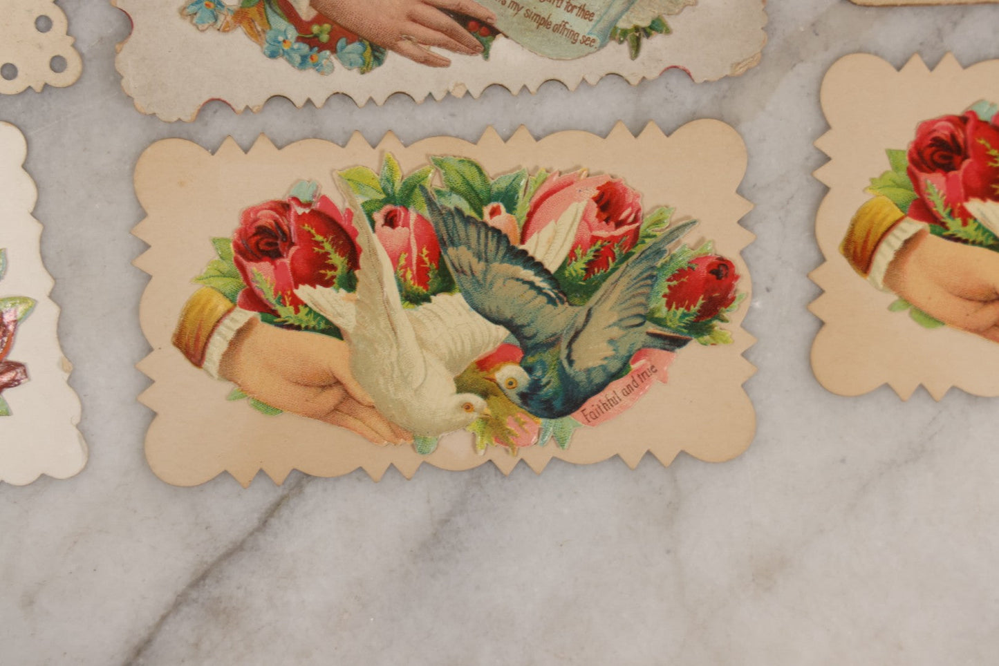 Lot 143 - Grouping Of 14 Antique Die Cut Chromolithograph Calling Cards With Hand, Bird, And Floral Motifs