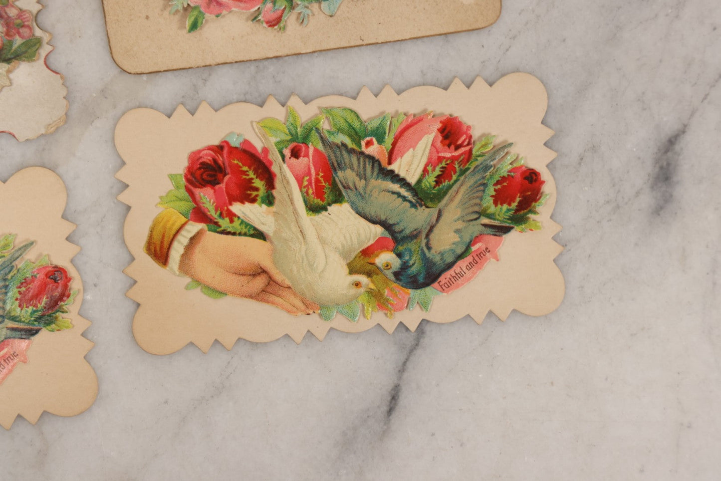 Lot 143 - Grouping Of 14 Antique Die Cut Chromolithograph Calling Cards With Hand, Bird, And Floral Motifs