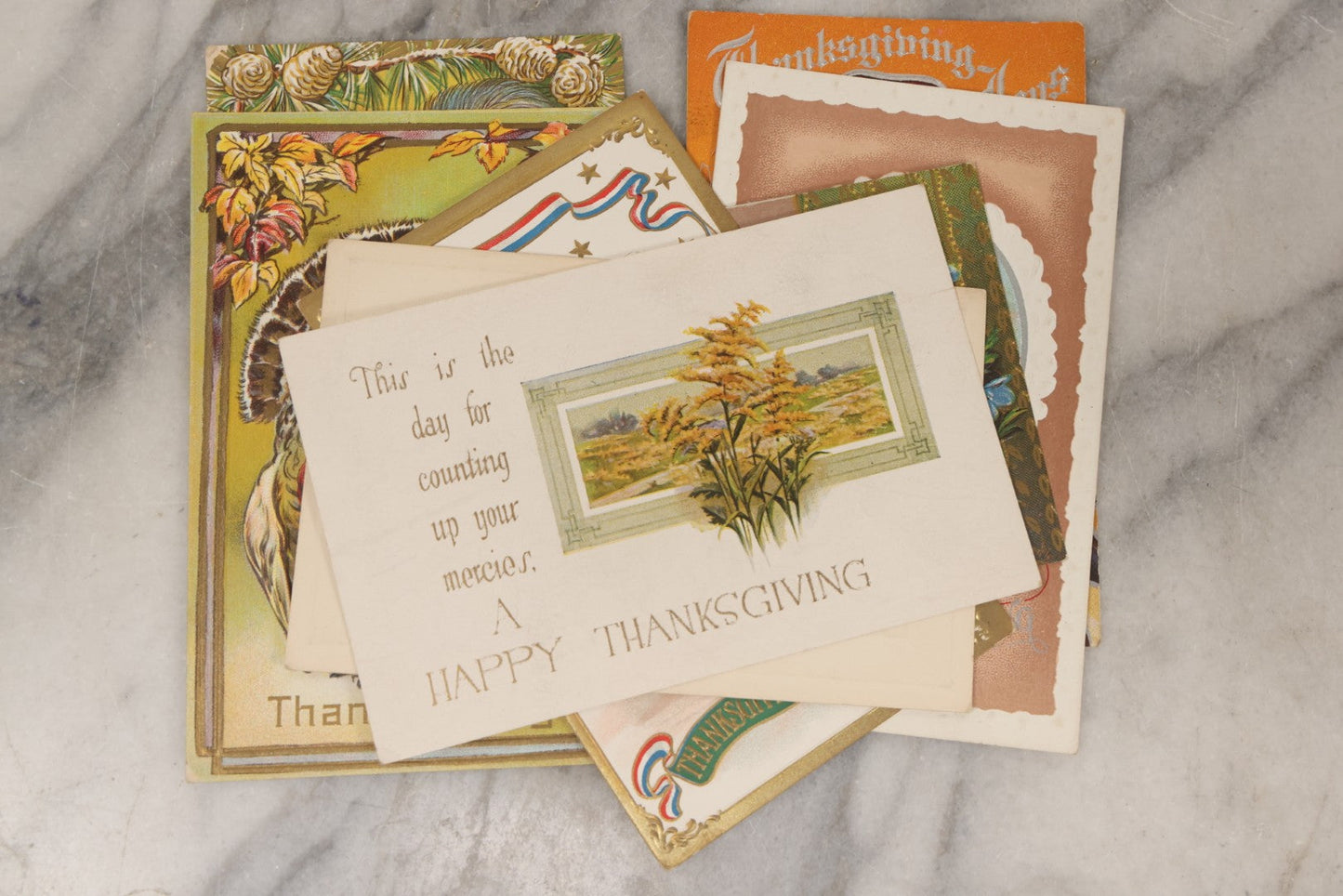 Lot 146 - Grouping Of 21 Antique And Vintage Thanksgiving Postcards Including Embossed, Gibson Art Co., And Tuck Designs
