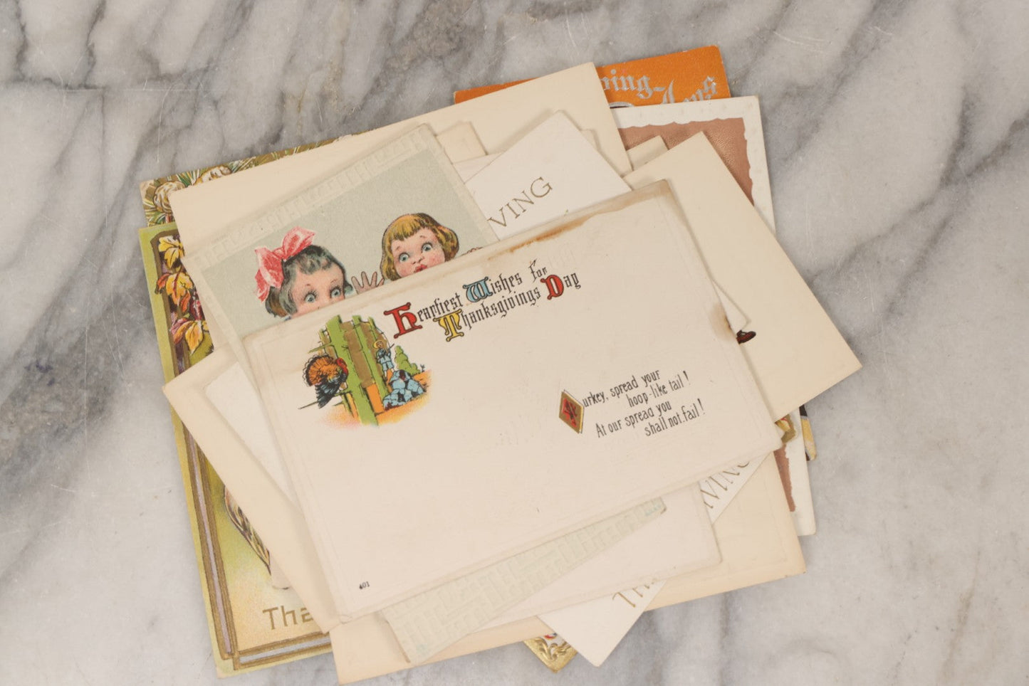 Lot 146 - Grouping Of 21 Antique And Vintage Thanksgiving Postcards Including Embossed, Gibson Art Co., And Tuck Designs
