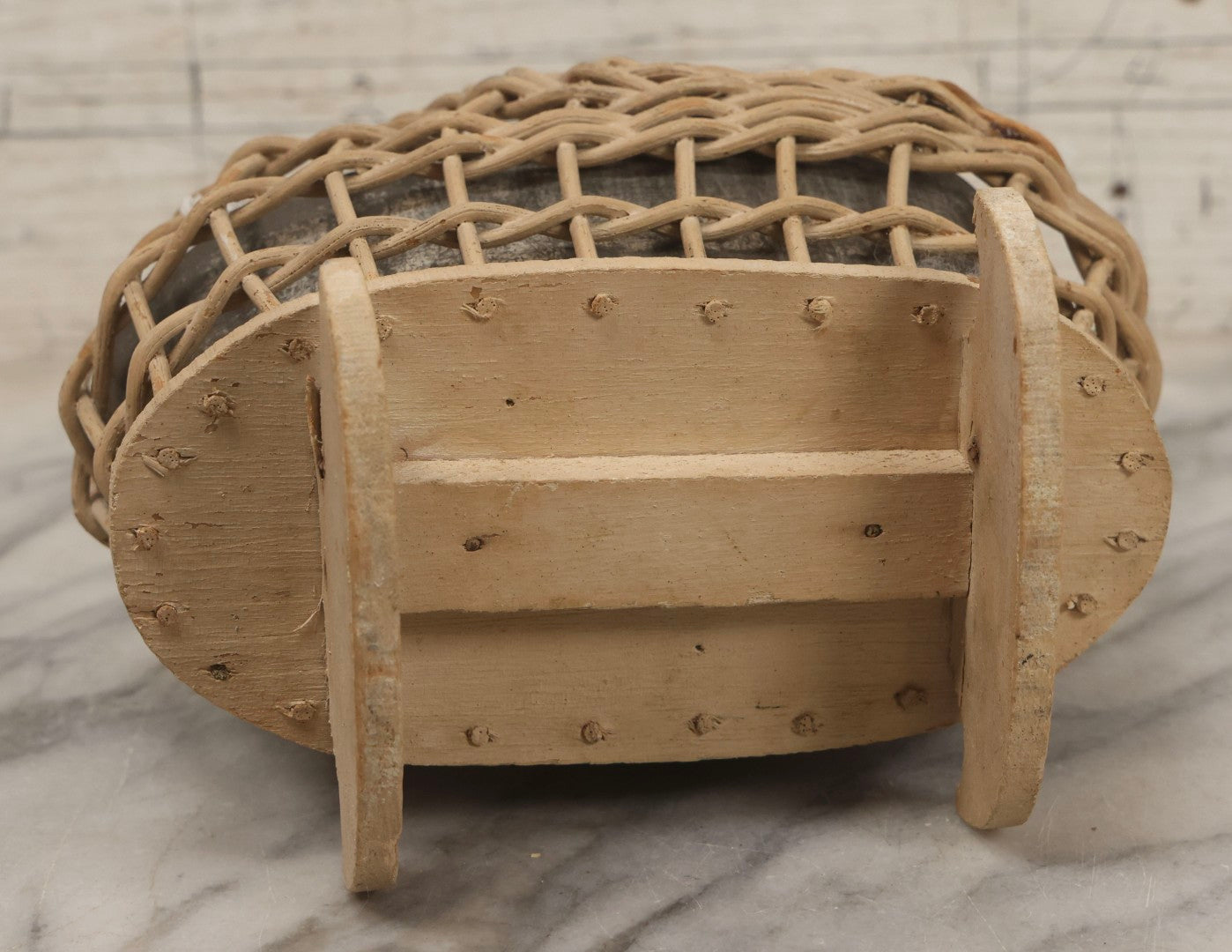 Lot 150 - Pair Of Antique Bisque Kewpie Dolls, One In Wicker Rocking Crib With Lace Bedding