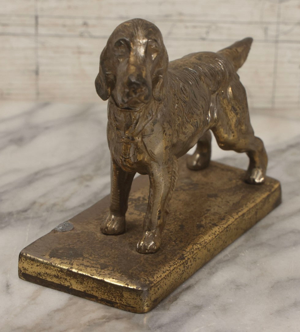 Lot 151 - Vintage Cast Pot Metal Cocker Spaniel Dog Statue With Brass Finish, Former Bookend
