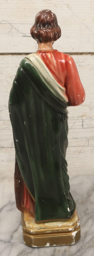Lot 164 - Vintage Painted Plaster Statue Of St. Jude Holding Medallion, Made In Italy, 11-3/4" H