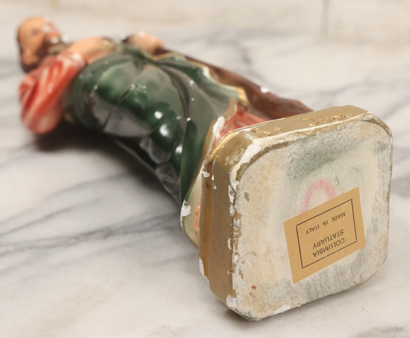 Lot 164 - Vintage Painted Plaster Statue Of St. Jude Holding Medallion, Made In Italy, 11-3/4" H