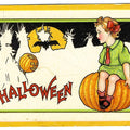 Lot 165 - Antique Embossed Halloween Postcard Depicting Child On Pumpkin Watching Jack-O'-Lantern And Ghosts Before Full Moon, Series 90 F, Early 1900s Unused