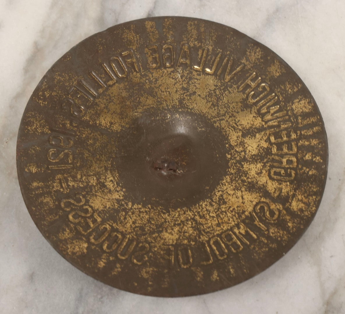Lot 171 - Pair Of Antique Brass-Colored Tin Souvenir Cymbals From Greenwich Village Follies, 1921, "Symbol Of Success," 5-1/2" Diameter