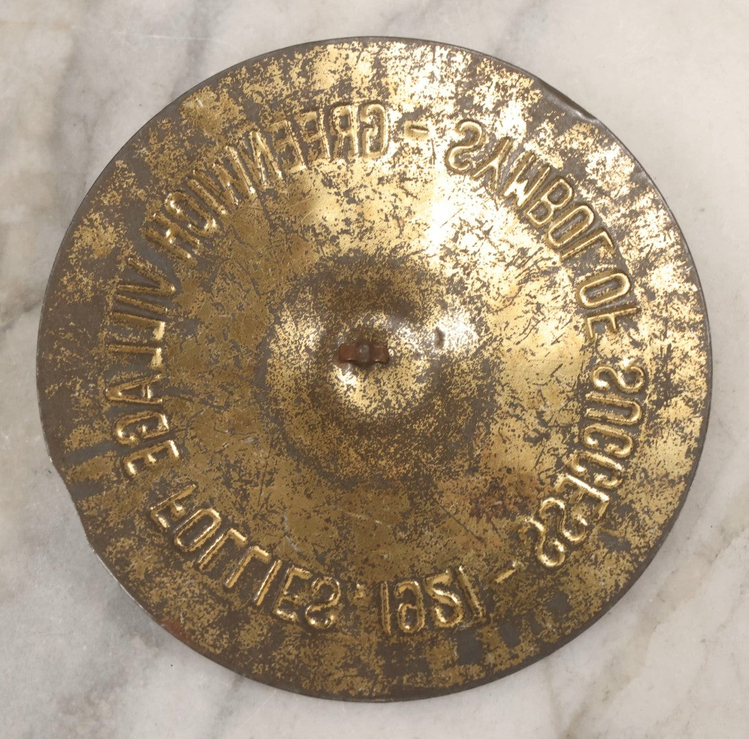 Lot 171 - Pair Of Antique Brass-Colored Tin Souvenir Cymbals From Greenwich Village Follies, 1921, "Symbol Of Success," 5-1/2" Diameter