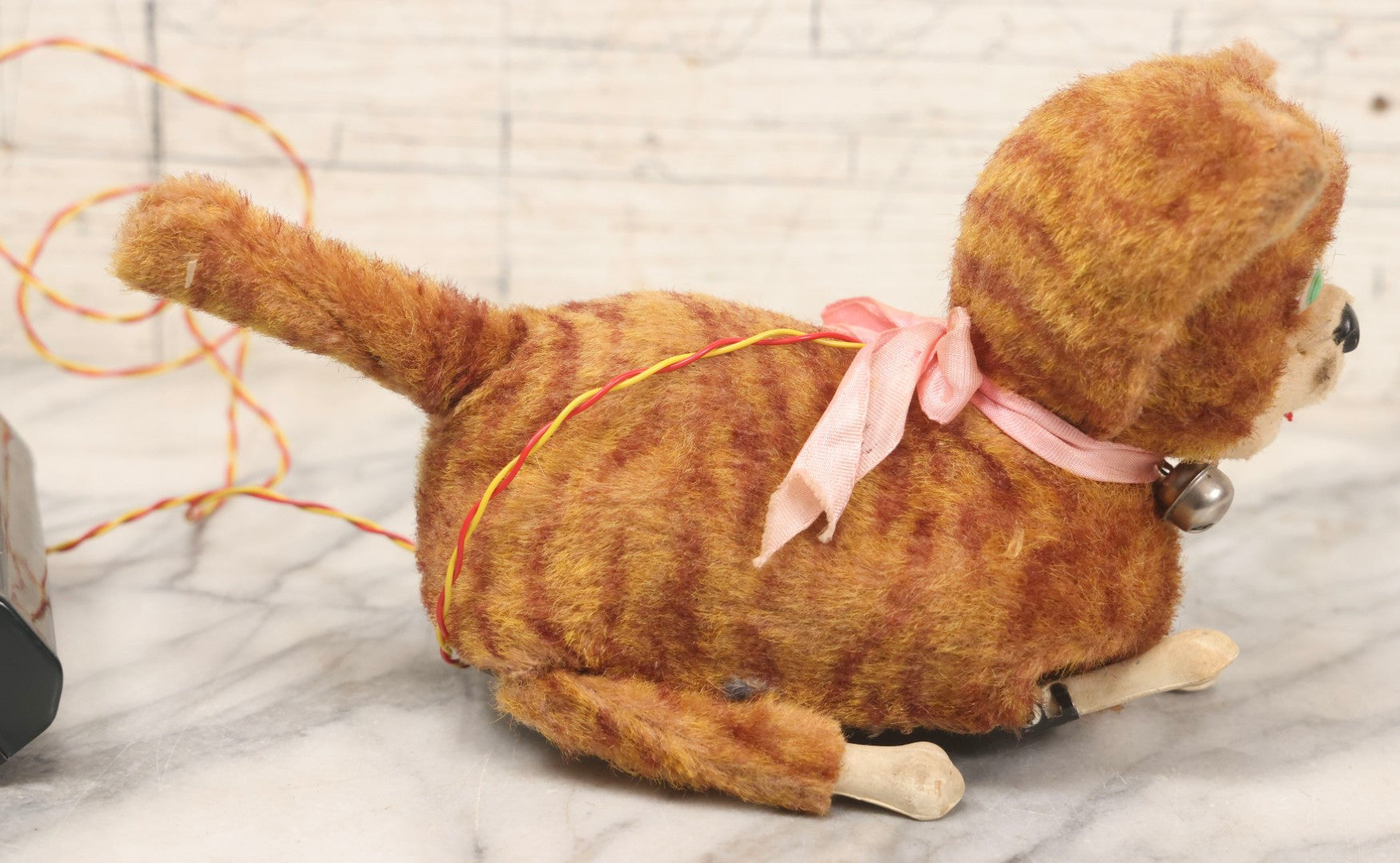Lot 175 - Vintage Battery-Operated Animated Tabby Cat Toy With Light-Up Eyes And Wired Controller, Made In Japan, Working Condition