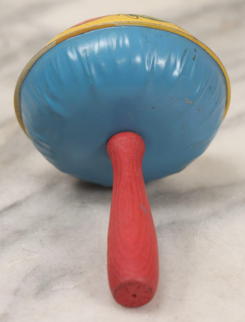 Lot 179 - Grouping Of Seven Vintage And Antique Tin Lithograph Noisemaker Toys Including Dancing Clowns, Woman In Martini Glass, Party Scenes, And Animal Top