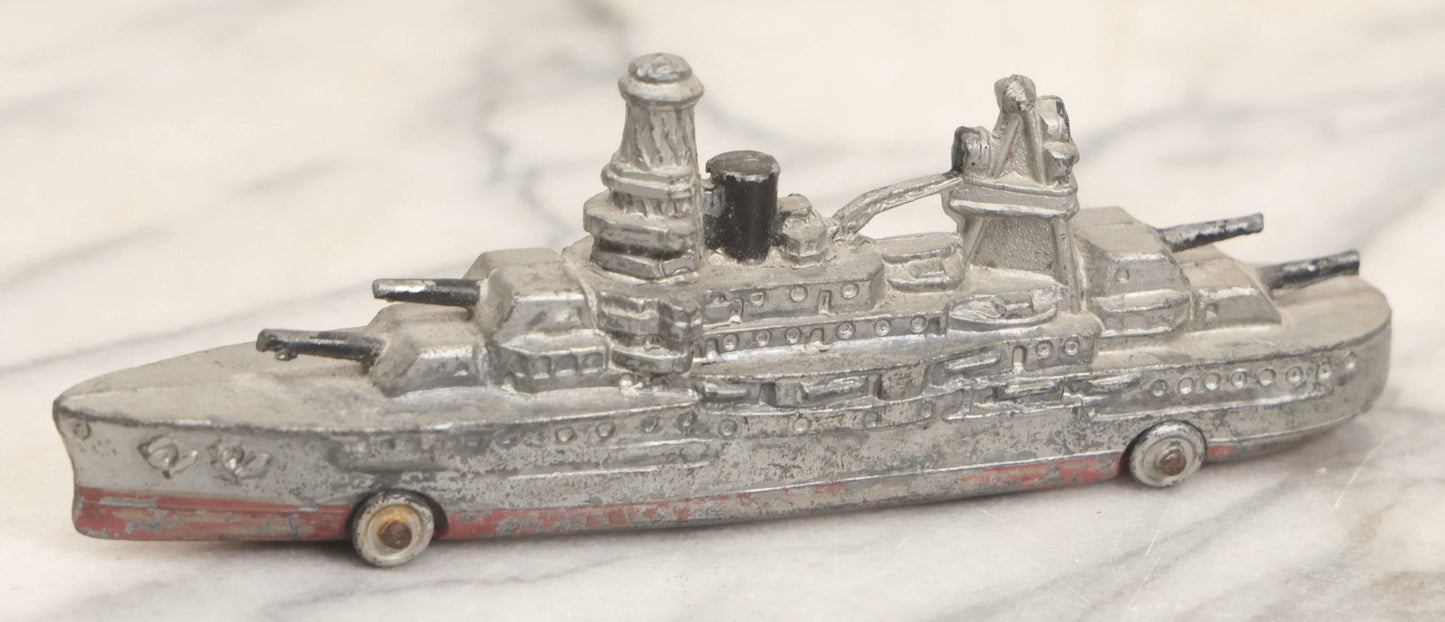 Lot 181 - Pair Of Vintage Metal Toy Vehicles Including "Tootsietoy" Red Car, 3" L, And Battleship, 5-3/4" L