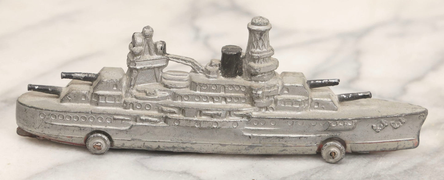 Lot 181 - Pair Of Vintage Metal Toy Vehicles Including "Tootsietoy" Red Car, 3" L, And Battleship, 5-3/4" L