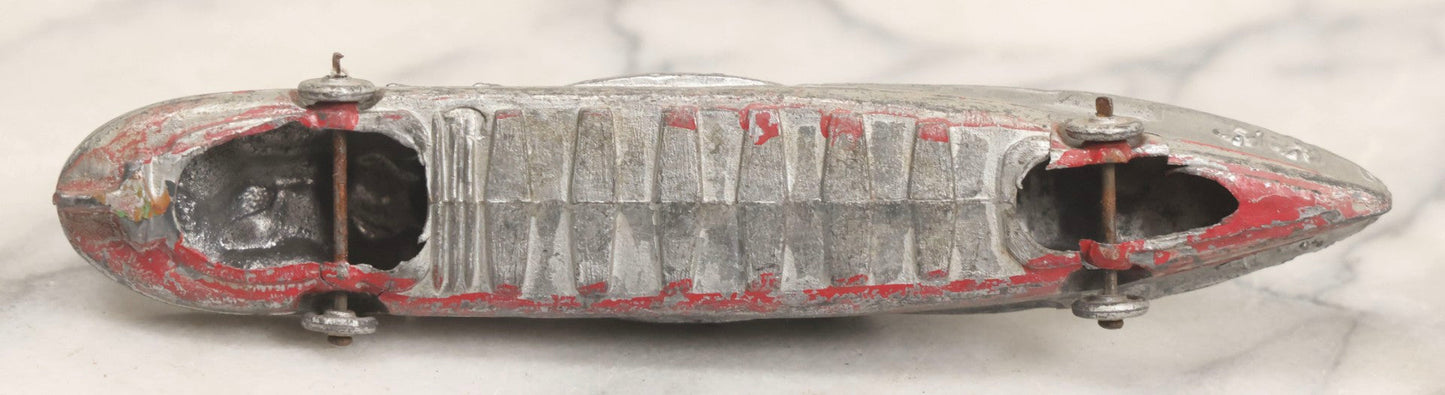 Lot 181 - Pair Of Vintage Metal Toy Vehicles Including "Tootsietoy" Red Car, 3" L, And Battleship, 5-3/4" L
