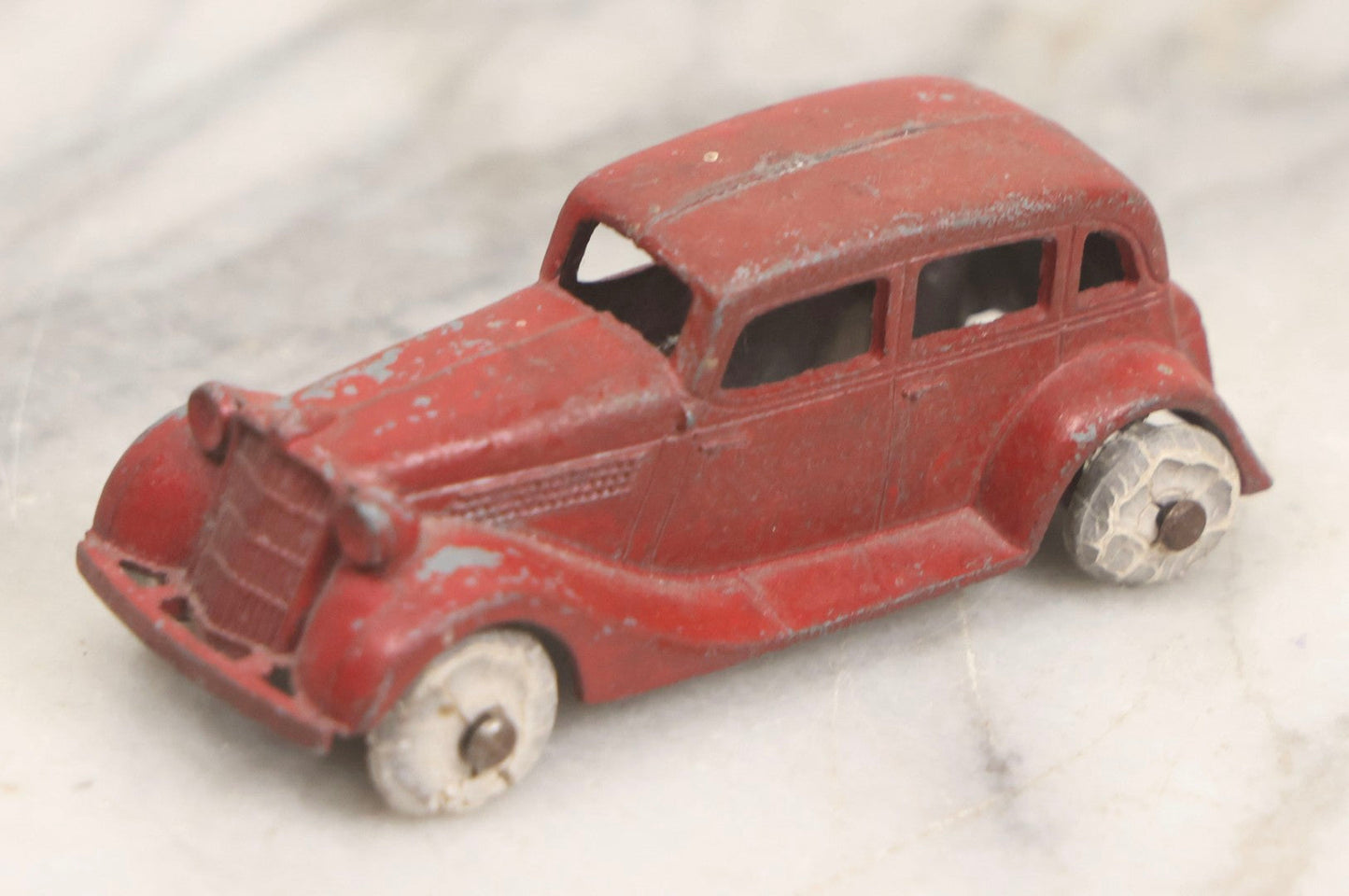 Lot 181 - Pair Of Vintage Metal Toy Vehicles Including "Tootsietoy" Red Car, 3" L, And Battleship, 5-3/4" L