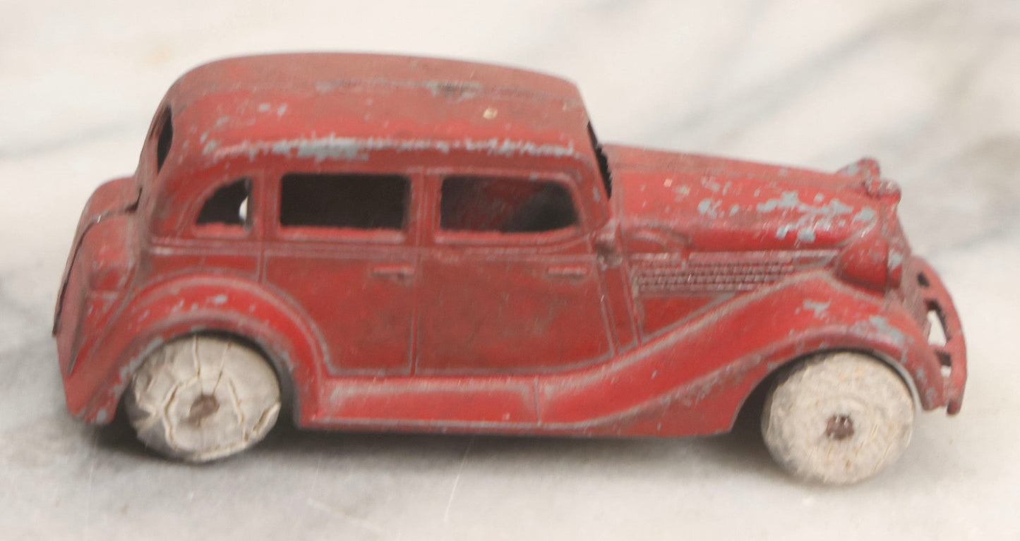 Lot 181 - Pair Of Vintage Metal Toy Vehicles Including "Tootsietoy" Red Car, 3" L, And Battleship, 5-3/4" L