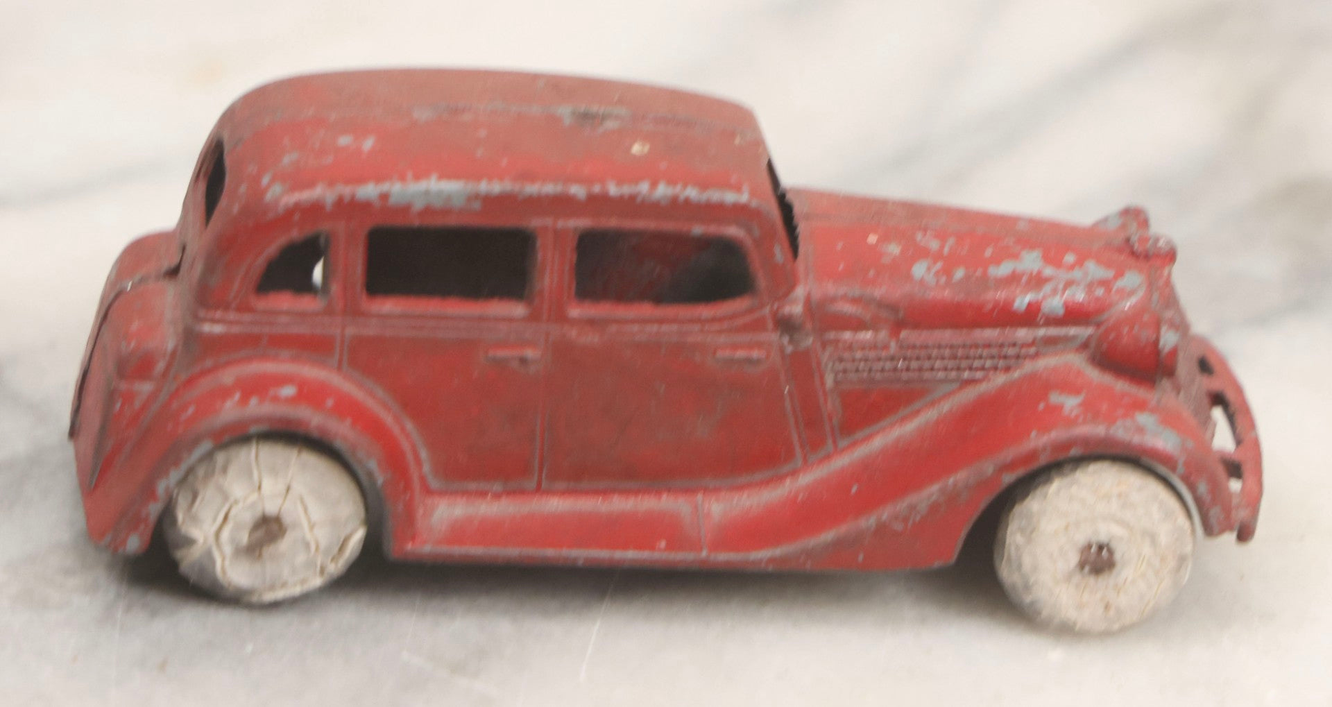 Lot 181 - Pair Of Vintage Metal Toy Vehicles Including "Tootsietoy" Red Car, 3" L, And Battleship, 5-3/4" L