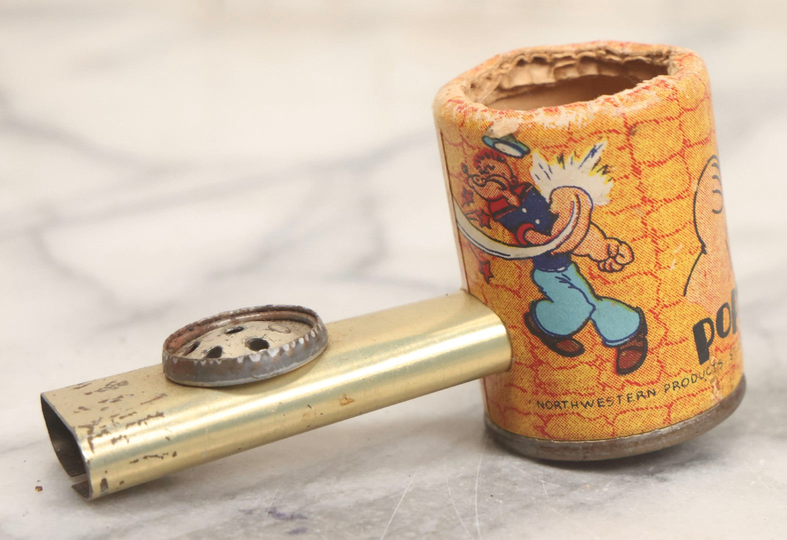 Lot 183 - Antique Tin And Paper Toy Popeye Pipe By Northwestern Products, St. Louis, Missouri, 1934