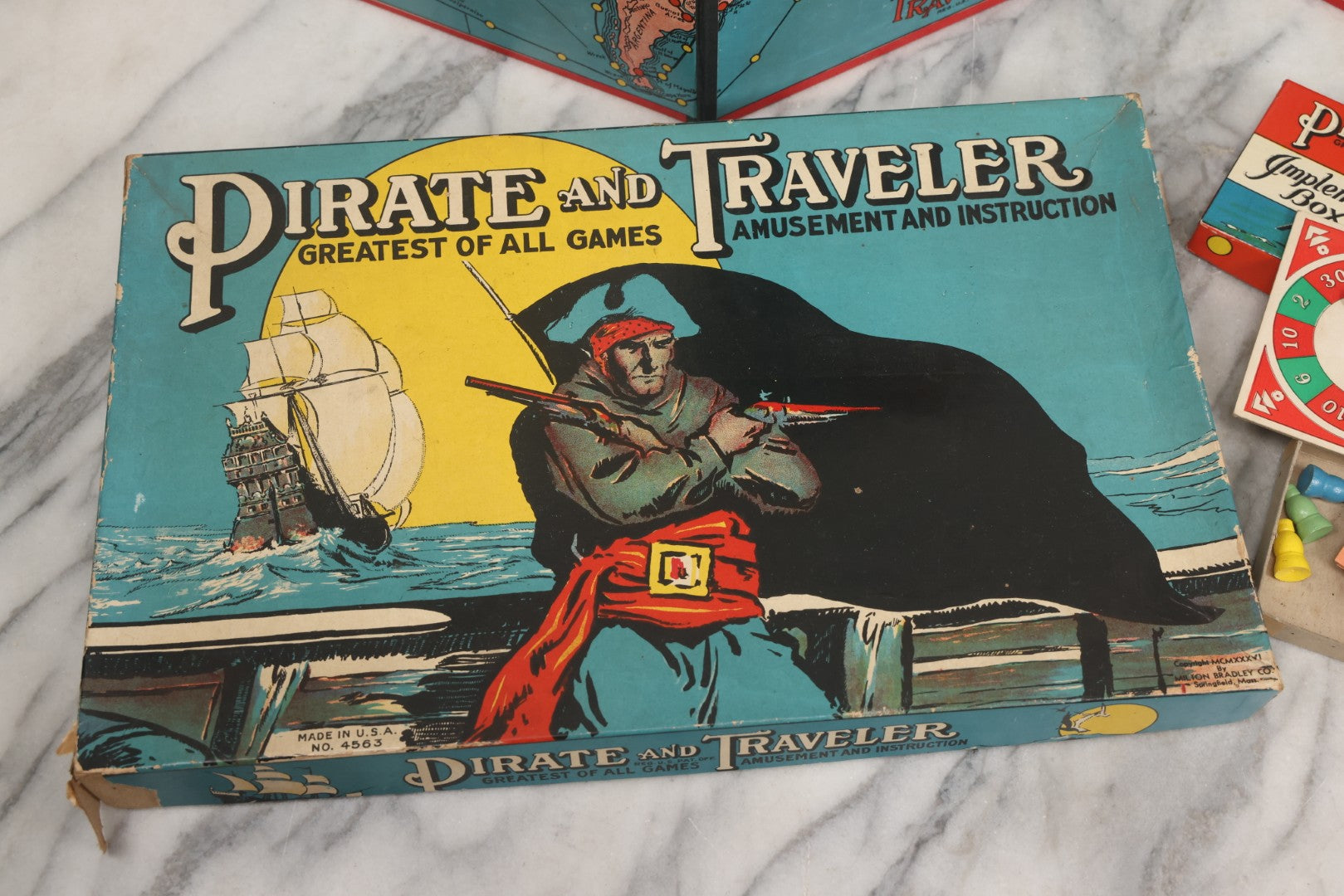 Lot 185 - Vintage Milton Bradley "Pirate And Traveler" Board Game No. 4563 In Original Box, 1936
