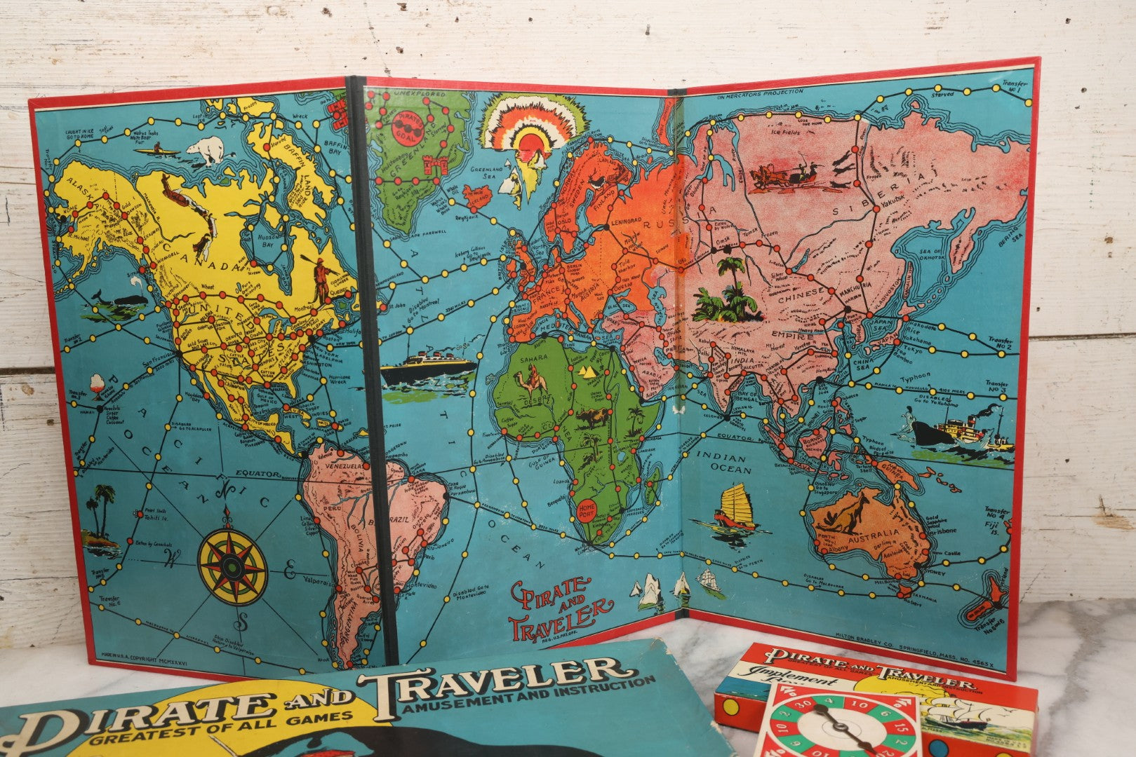 Lot 185 - Vintage Milton Bradley "Pirate And Traveler" Board Game No. 4563 In Original Box, 1936