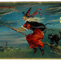 Lot 188 - Antique Embossed Halloween Postcard “Hallowe'en” With Witch Flying On Broom And Black Cat, Raphael Tuck & Sons Series No. 150, Made In Saxony, Postmarked 1908, Written On Verso