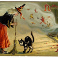 Lot 189 - Antique Embossed Halloween Postcard “Hallowe'en” With Witch, Black Cat, And Dancing Imps By The Fire, Raphael Tuck & Sons Series No. 150, Made In Saxony, Postmarked 1909, Written On Verso