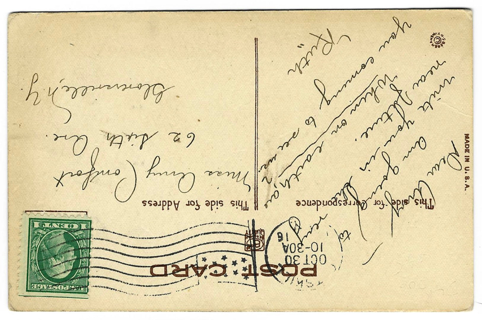 Lot 190 - Antique Halloween Postcard “A Jolly Halloween! Be Reckless And Have A Good Old-Fashioned Spooky Halloween” With Black Cat And Jack-O'-Lanterns, S. Bergman Ny, Postmarked 1916, Written On Verso