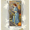 Lot 191 - Antique Embossed Halloween Postcard “A Joyous Hallowe'en” With Woman Gazing In Mirror By Candlelight, Series 345 F, Postmarked 1913 Bristol Vt, Written On Verso