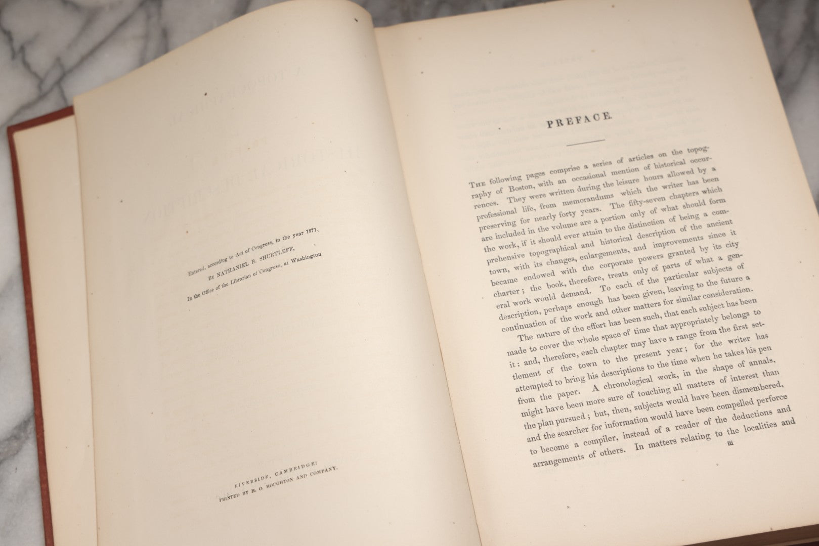 Lot 206 - "A Topographical And Historical Description Of Boston" Antique Ex-Library Local History Book By Nathaniel B. Shurtleff, With Two Fold-Out Maps, Published By Noyes, Holmes, And Company, Boston, 1872