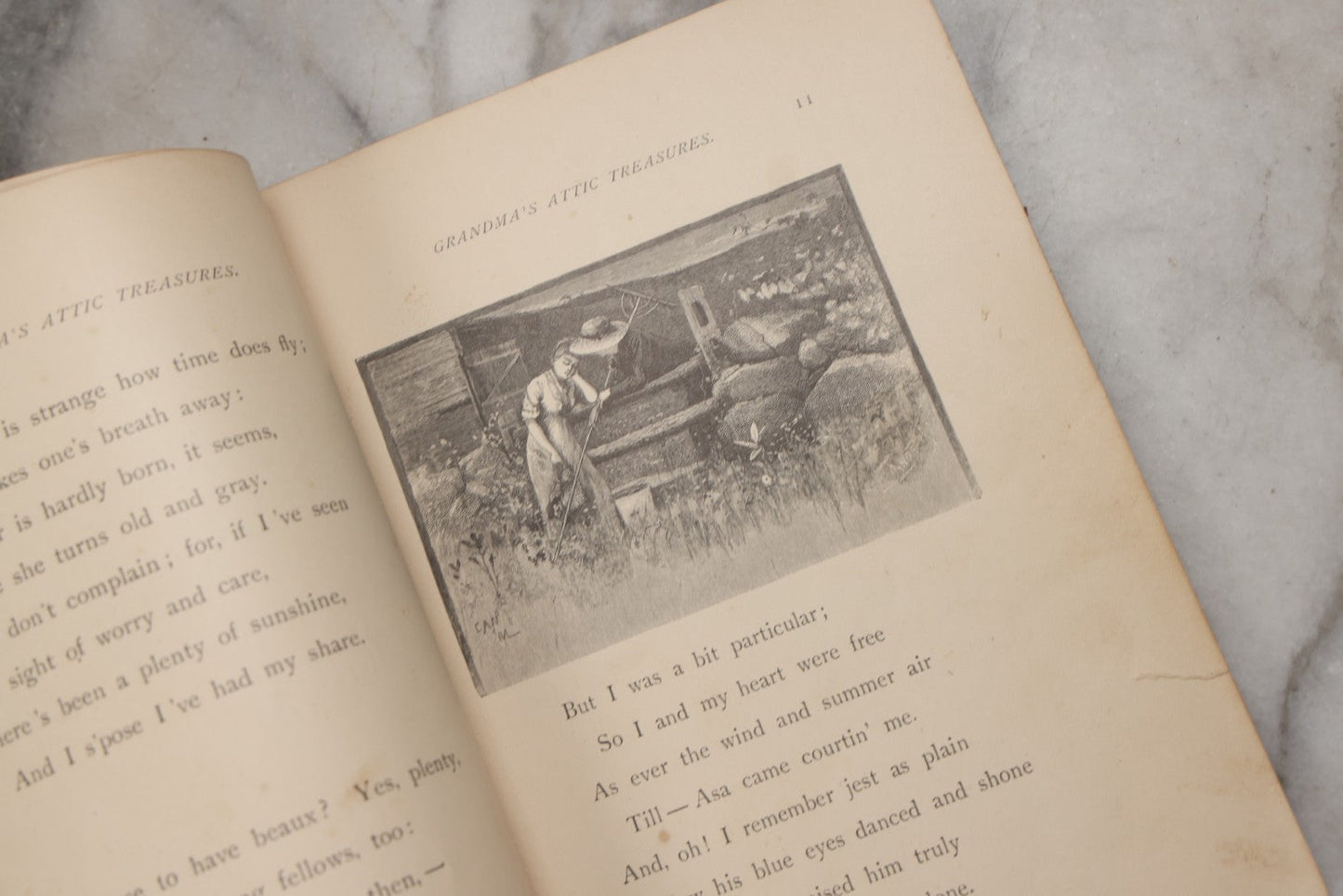 Lot 210 - "Grandma's Attic Treasures: A Story Of Old-Time Memories" Antique Illustrated Poetry Book By Mary D. Brine, E.P. Dutton & Company, 1884