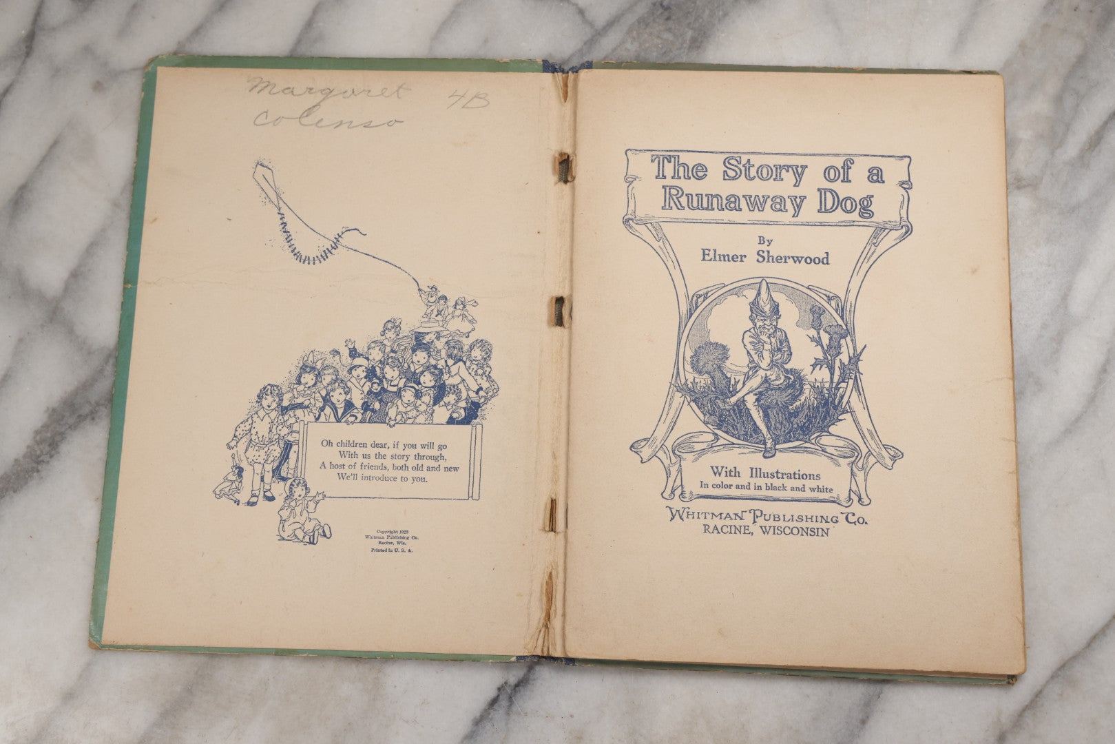 Lot 215 - "The Story Of A Runaway Dog" Antique Children's Book By Elmer Sherwood, Whitman Publishing Co., 1923