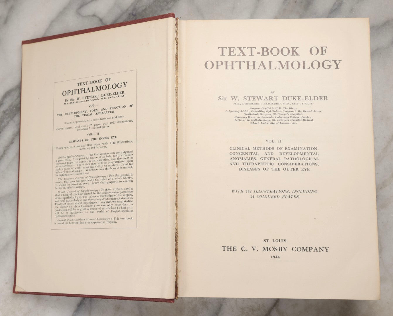 Lot 218 - "Text-Book Of Ophthalmology, Volume II" Vintage Illustrated Medical Reference By Sir W. Stewart Duke-Elder, The C. V. Mosby Company, 1944