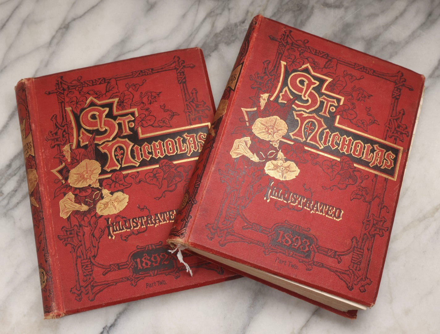Lot 235 - Pair Of "St. Nicholas" Antique Illustrated Children's Collected Literature Books, Vol. XIX Part II (May–October 1892) And Vol. XX Part II (May–October 1893), Conducted By Mary Mapes Dodge, Published By The Century Co., New York