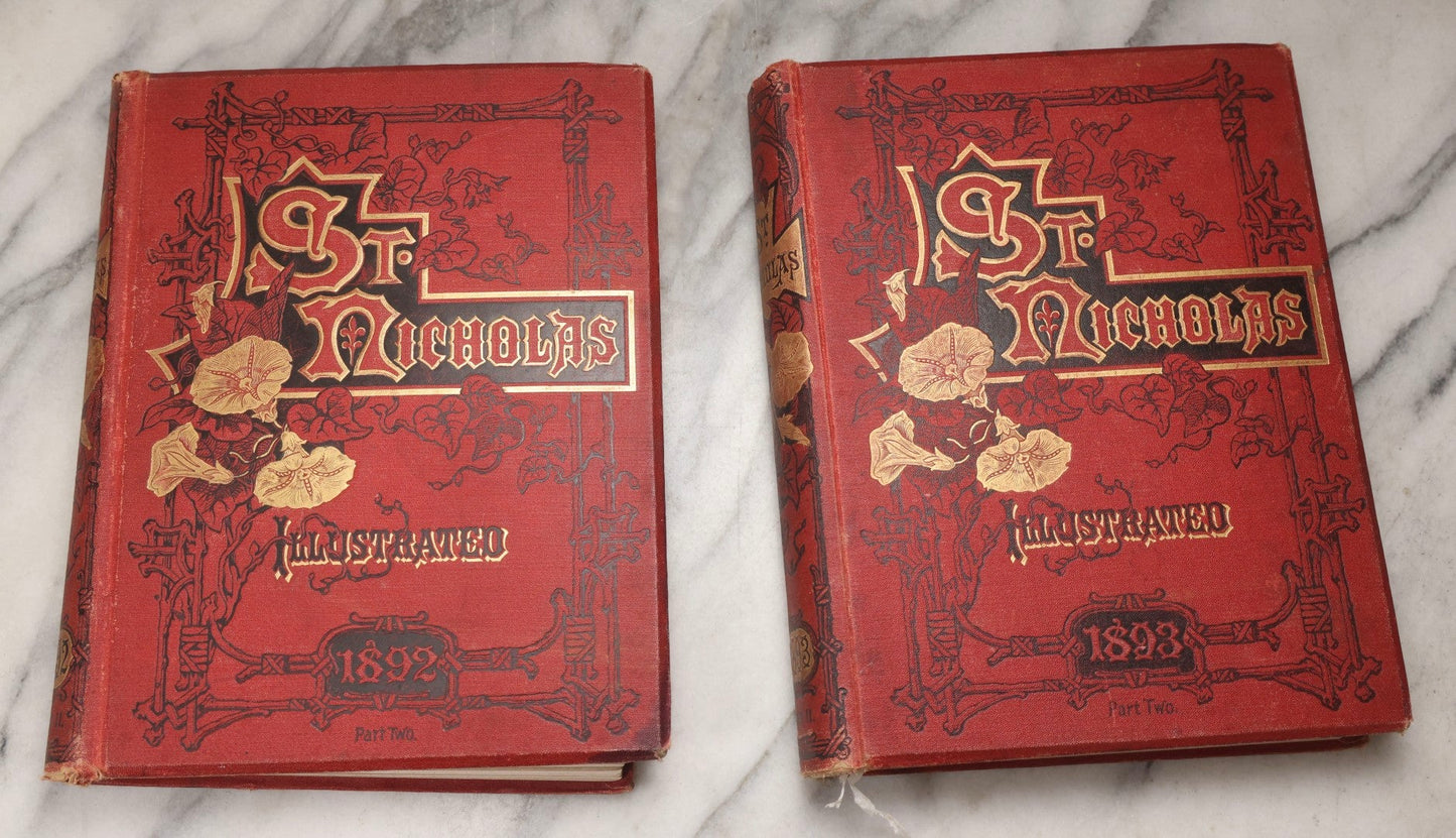 Lot 235 - Pair Of "St. Nicholas" Antique Illustrated Children's Collected Literature Books, Vol. XIX Part II (May–October 1892) And Vol. XX Part II (May–October 1893), Conducted By Mary Mapes Dodge, Published By The Century Co., New York