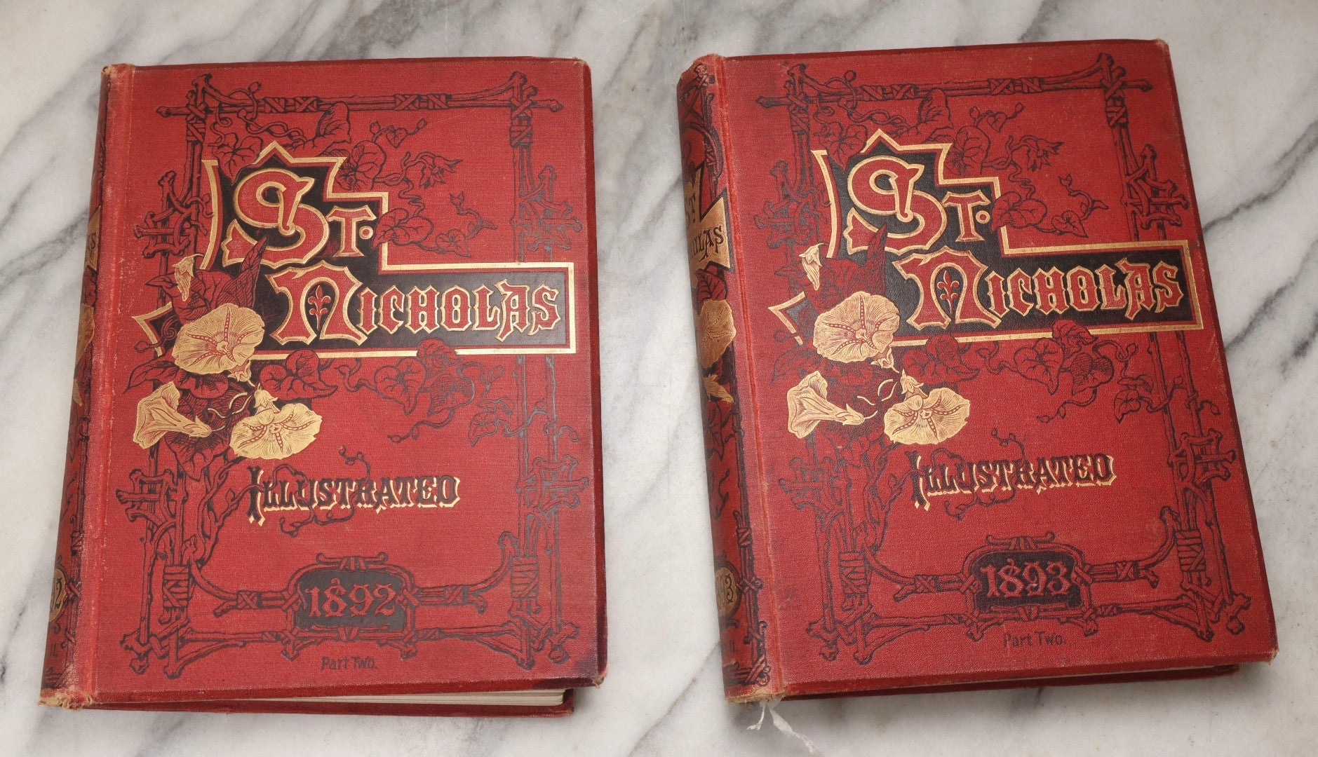 Lot 235 - Pair Of "St. Nicholas" Antique Illustrated Children's Collected Literature Books, Vol. XIX Part II (May–October 1892) And Vol. XX Part II (May–October 1893), Conducted By Mary Mapes Dodge, Published By The Century Co., New York