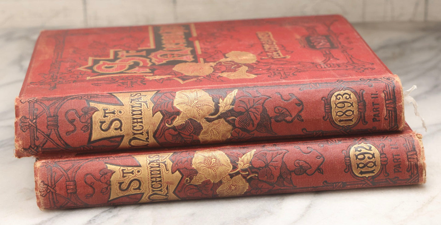 Lot 235 - Pair Of "St. Nicholas" Antique Illustrated Children's Collected Literature Books, Vol. XIX Part II (May–October 1892) And Vol. XX Part II (May–October 1893), Conducted By Mary Mapes Dodge, Published By The Century Co., New York
