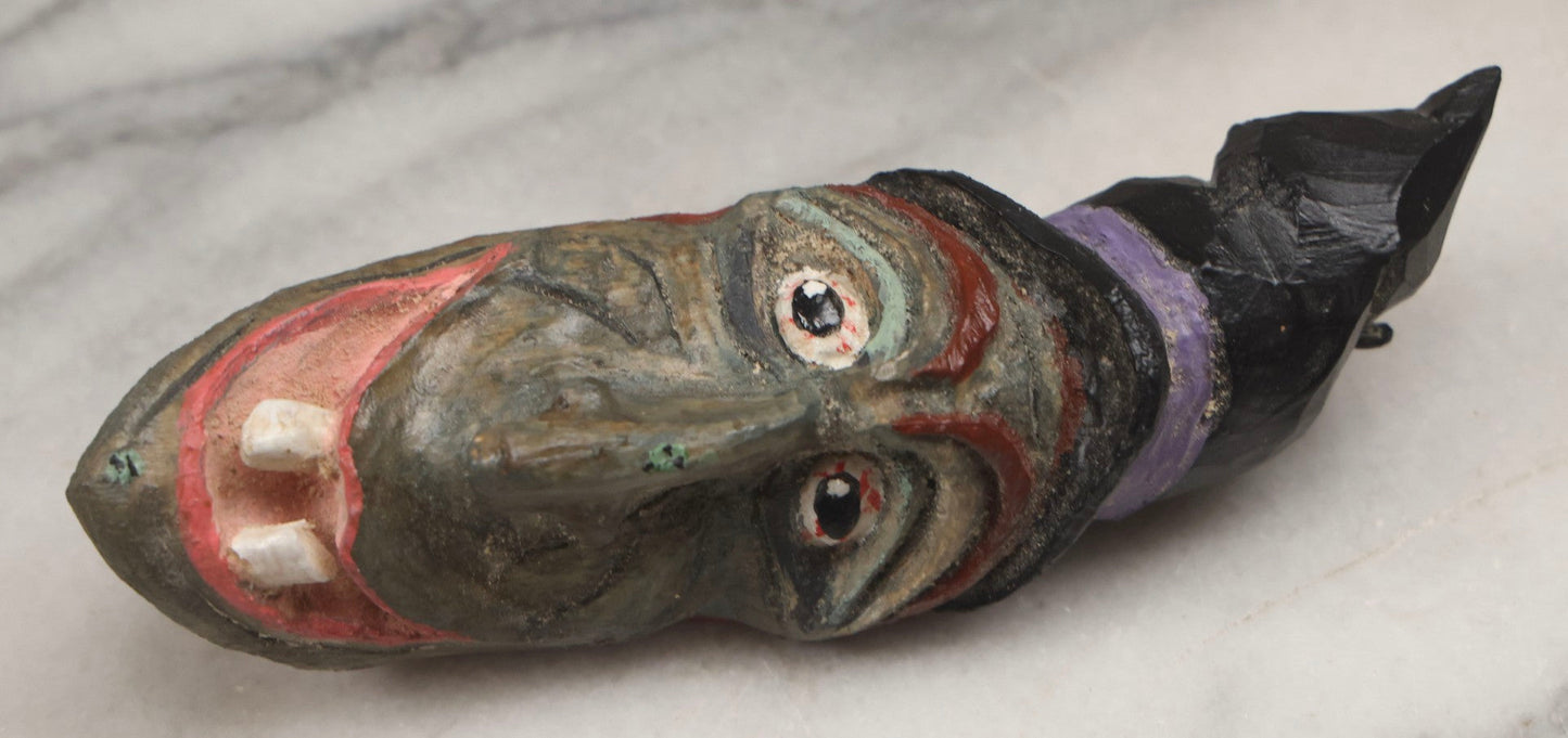 Lot 237 - Pair Of Modern Folk Art Hand Carved Wooden Halloween Witch Ornaments With Hanging Rings