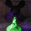 Lot 009 - Vintage Electric Desk Fan With Wavy Wire Cage And Green And Brown Slag Glass Base, Glows Under Black Light, Working Condition, 11-3/4" H