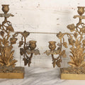 Lot 011 - Pair Of Antique Brass Three-Arm Girandole Candelabras With Grape Leaf And Vine Motif, Circa Late 19th Century, 15-1/4" H Each